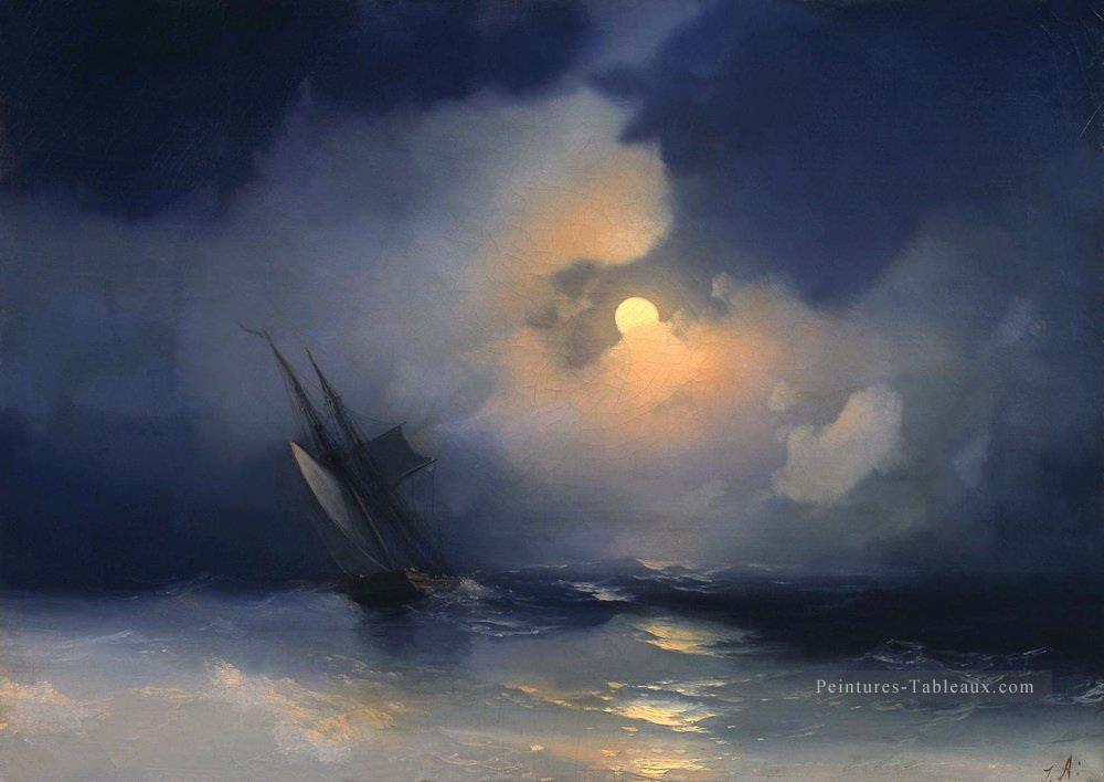 tempête en mer sur une nuit de pleine lune Romantique Ivan Aivazovsky russe Peintures à l'huile